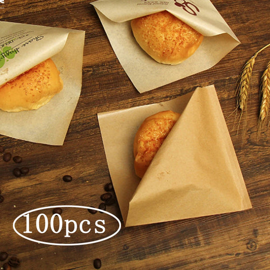 100pcs Kraft Bakery Bags Kraft Paper Sandwich Paper Wrap Disposable