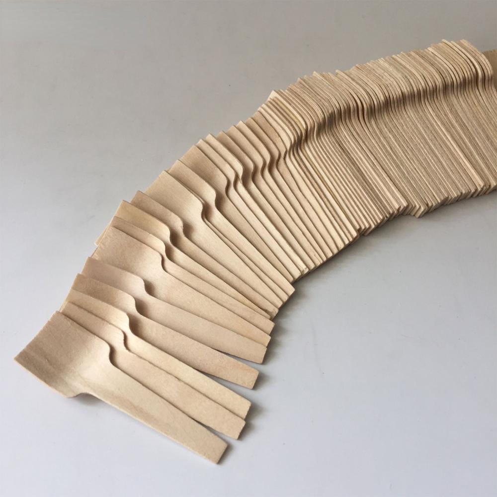 100pcs Disposable Mini Spoon Wood Ice Cream Scoop Dessert Spoons 7cm Flatware Eco-friendly