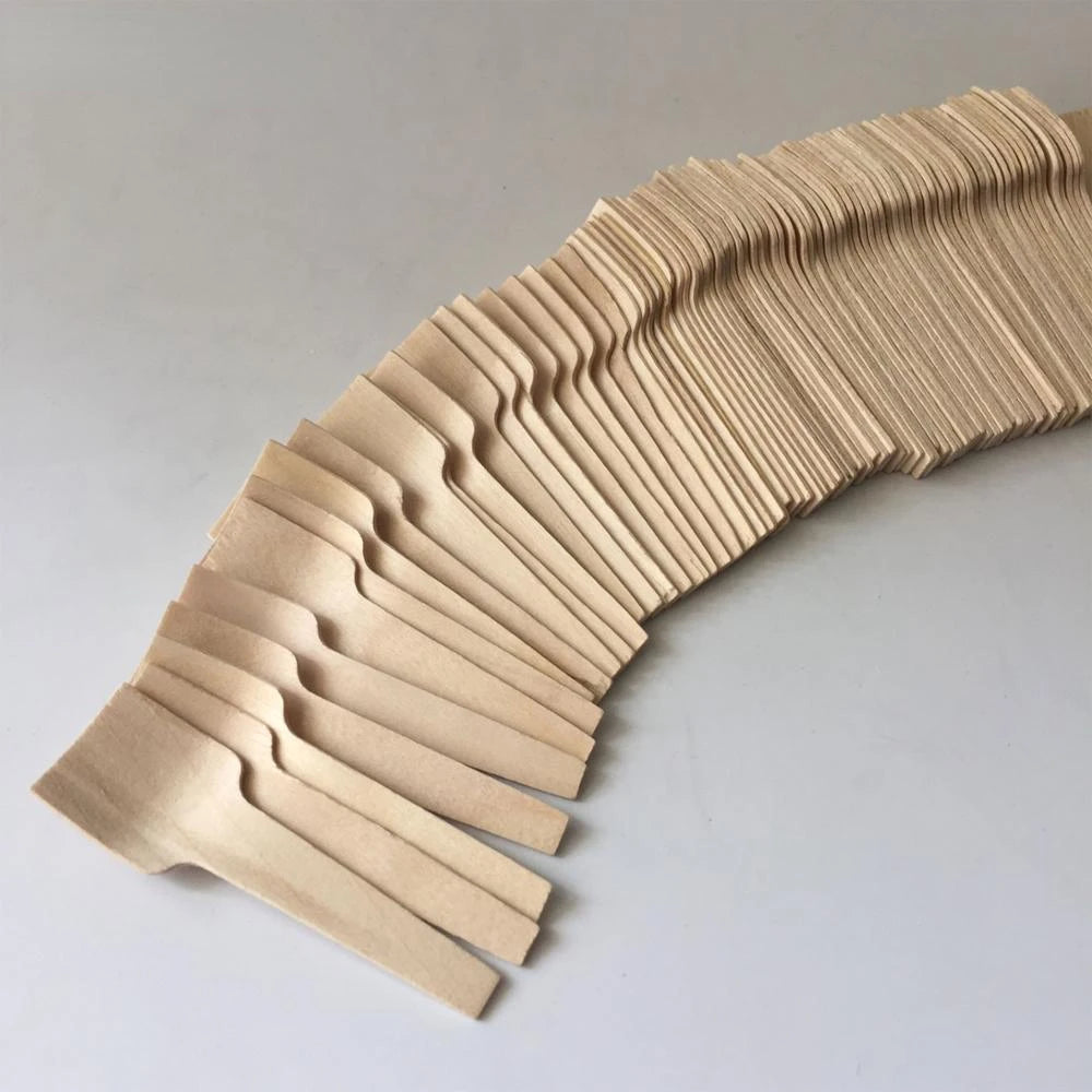 100pcs Disposable Mini Spoon Wood Ice Cream Scoop Dessert Spoons 7cm Flatware Eco-friendly