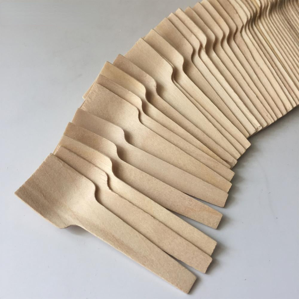 100pcs Disposable Mini Spoon Wood Ice Cream Scoop Dessert Spoons 7cm Flatware Eco-friendly