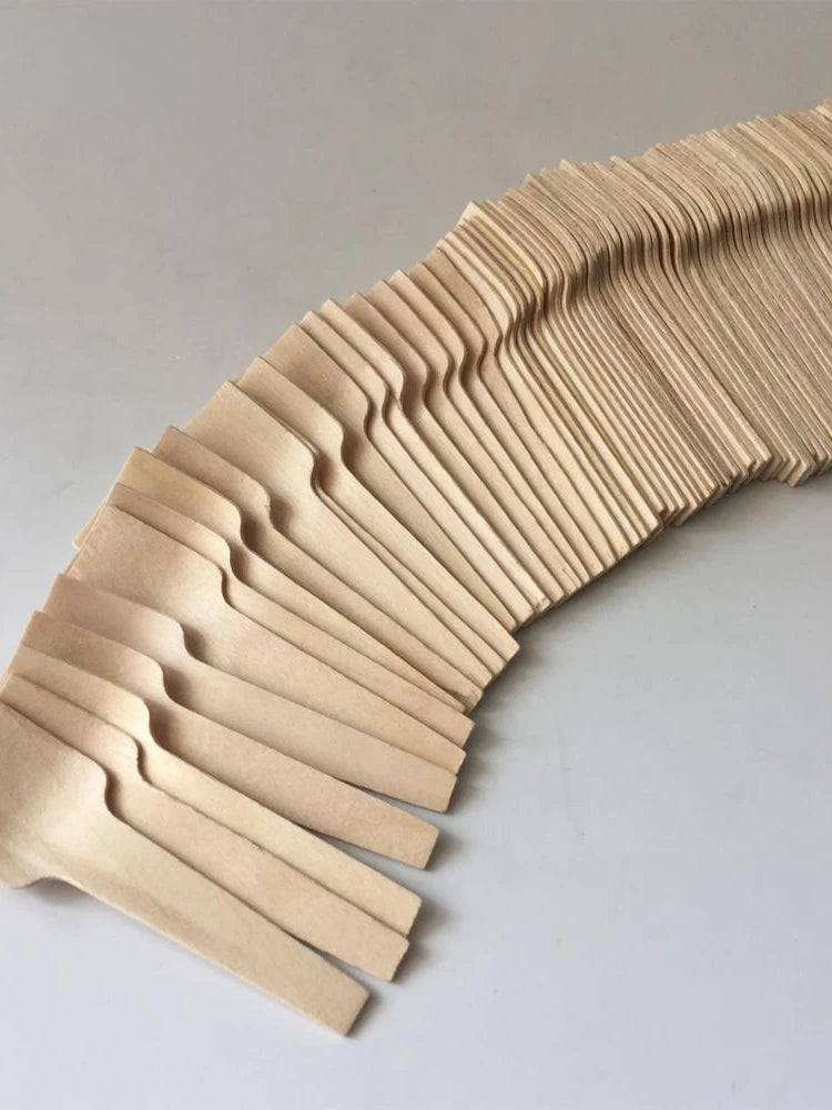 100pcs Disposable Mini Spoon Wood Ice Cream Scoop Dessert Spoons 7cm Flatware Eco-friendly
