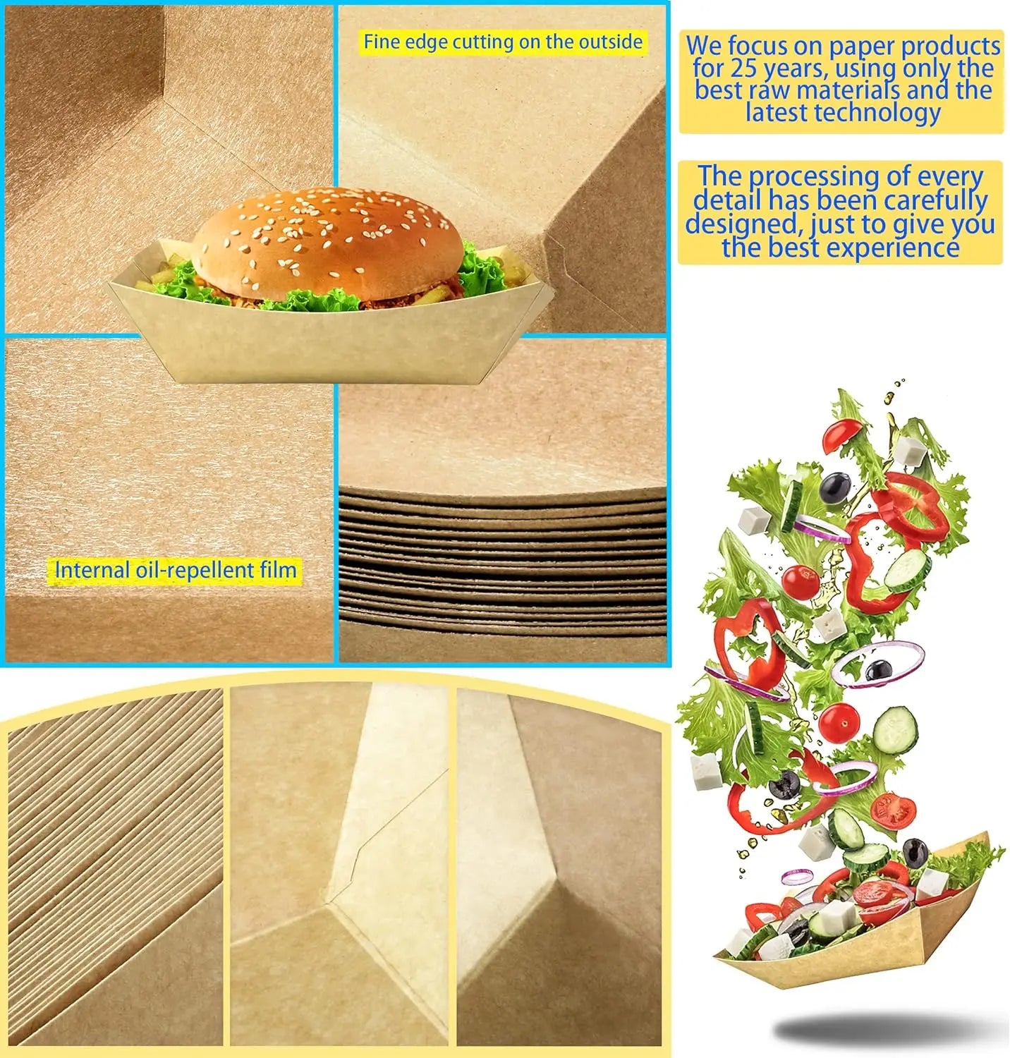 10/20/50Pcs Brown Kraft Paper Disposable Recyclable Eco-Friendly Food Serving