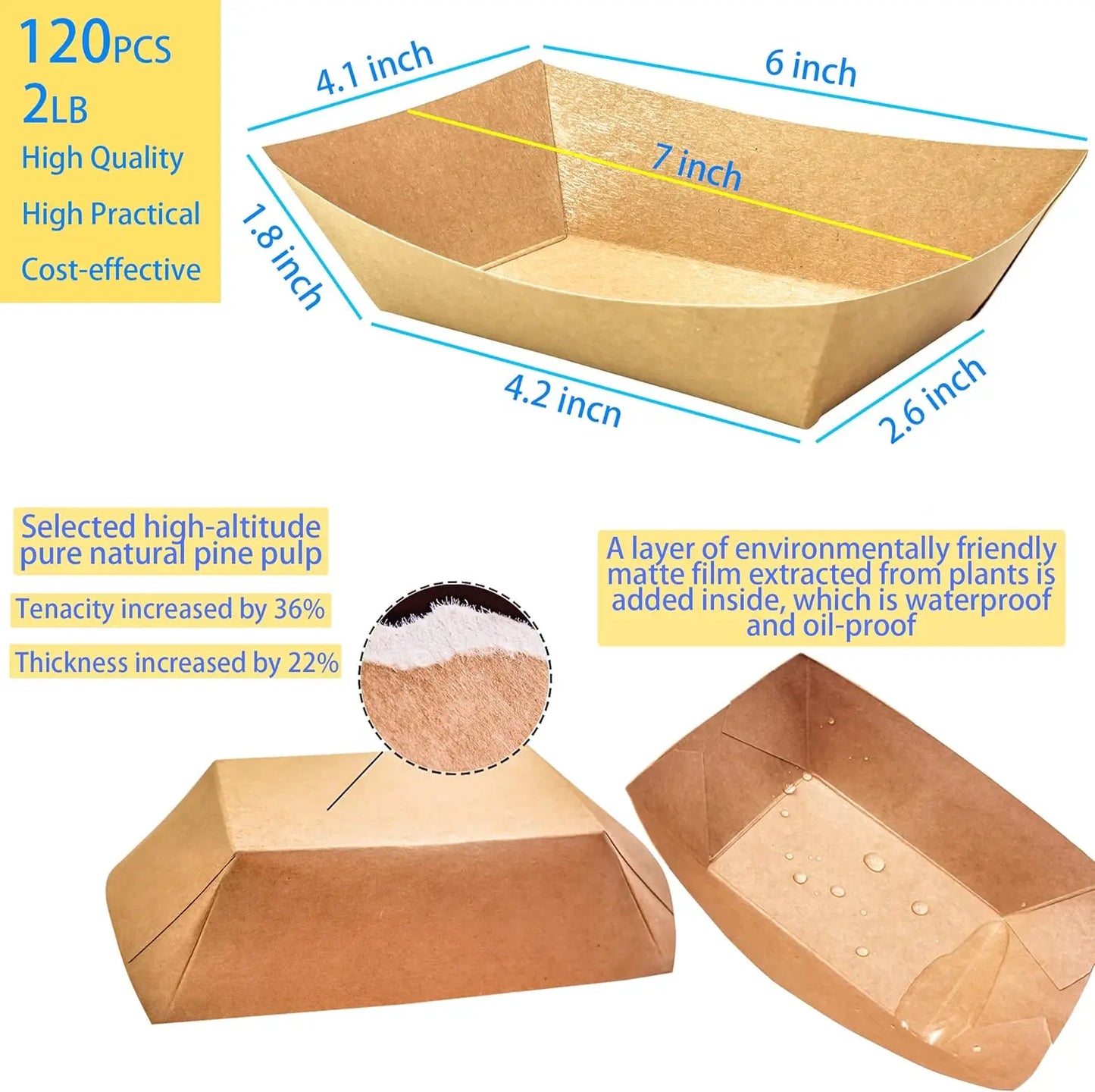 10/20/50Pcs Brown Kraft Paper Disposable Recyclable Eco-Friendly Food Serving