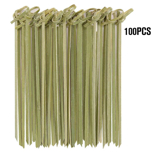 100pcs Disposable Bamboo Knot Skewers Cocktail Picks with Twisted End
