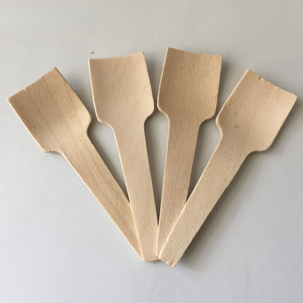 100pcs Disposable Mini Spoon Wood Ice Cream Scoop Dessert Spoons 7cm Flatware Eco-friendly