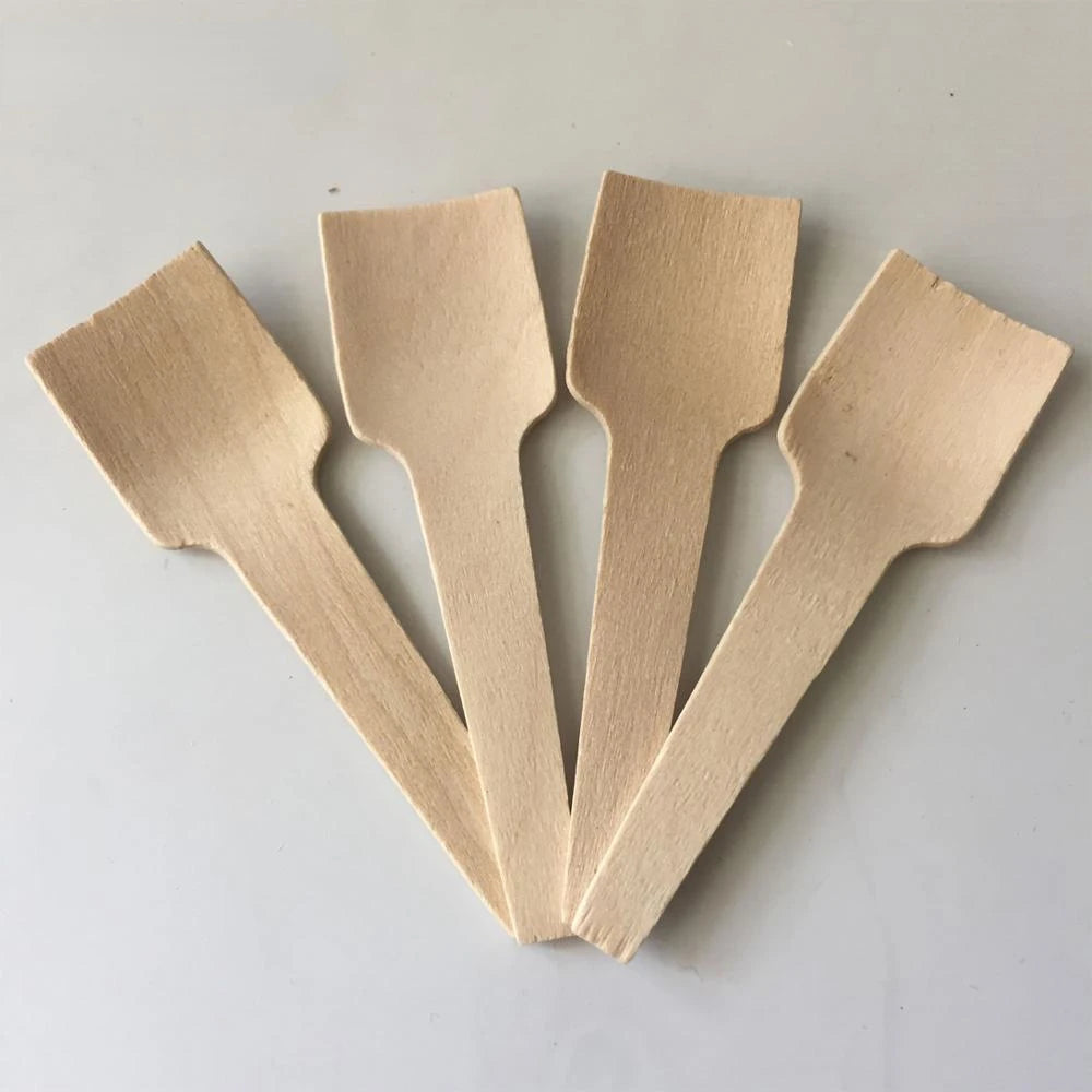 100pcs Disposable Mini Spoon Wood Ice Cream Scoop Dessert Spoons 7cm Flatware Eco-friendly