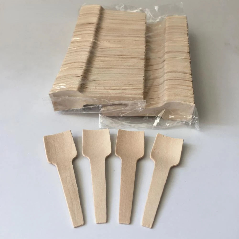 100pcs Disposable Mini Spoon Wood Ice Cream Scoop Dessert Spoons 7cm Flatware Eco-friendly