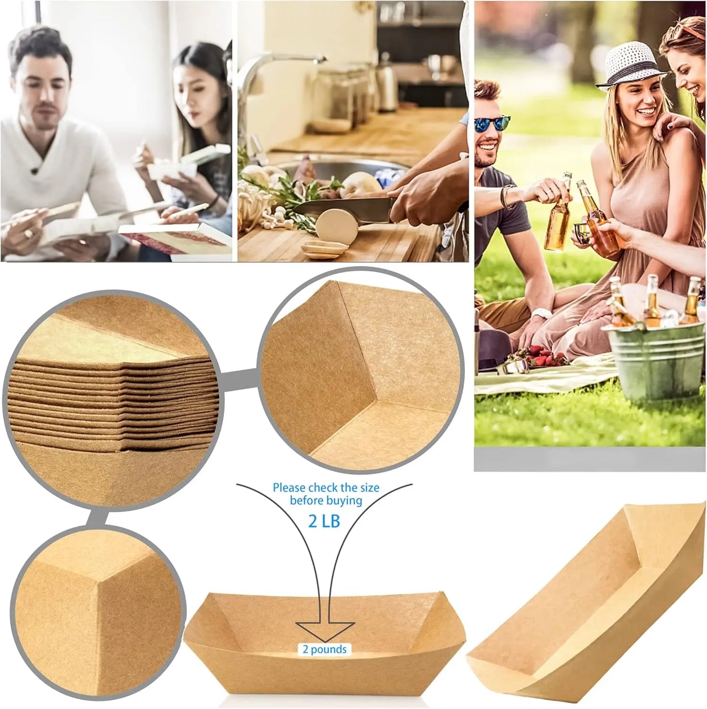 10/20/50Pcs Brown Kraft Paper Disposable Recyclable Eco-Friendly Food Serving